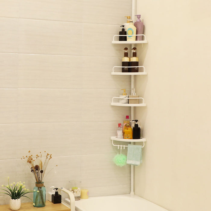 4-Tier Corner Storage Shelf for Bathrooms, White (85 cm - 305cm)