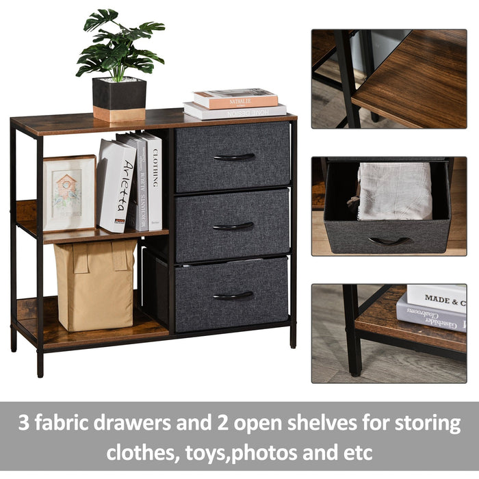 Black 3 Drawer Dresser With 2 Shelves
