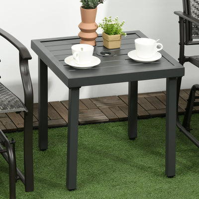 Outsunny Garden Side Table, Patio Coffee Table with Umbrella Hole, End Table with Steel Frame for Balcony, Grey Outsunny