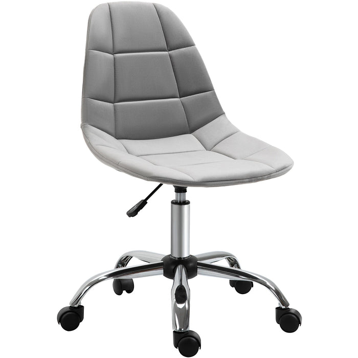 Grey Velvet Office Swivel Chair Without Arms