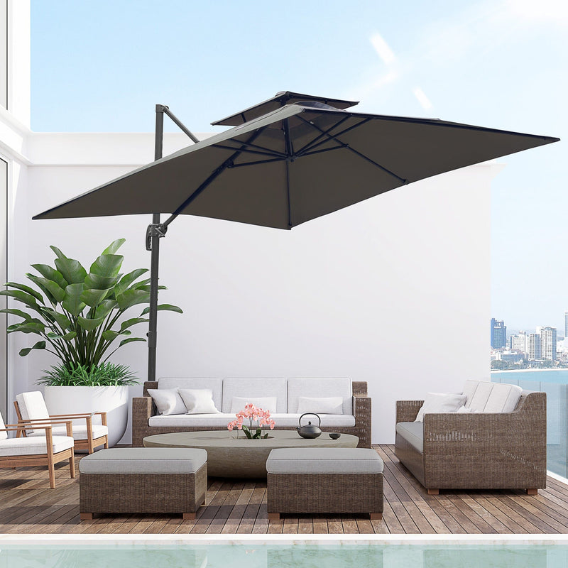 Roma 3m Square Cantilever Parasol With Base, Grey Outsunny