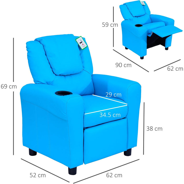 Childs Recliner Chair with Cup Holder - Blue