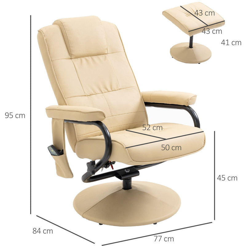 Cream Manual Reclining Massage Sofa Chair & Ottoman Set