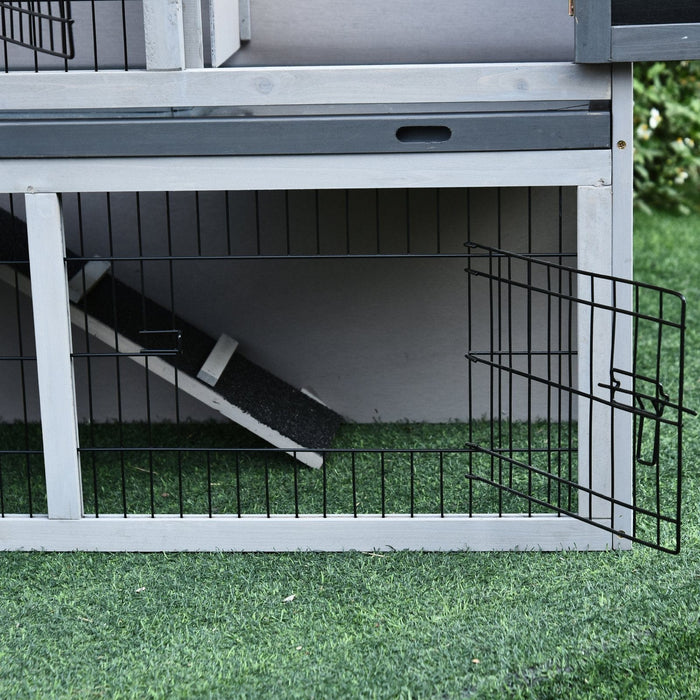 Fir Wood Animal Hutch With Slide Out Tray - Grey