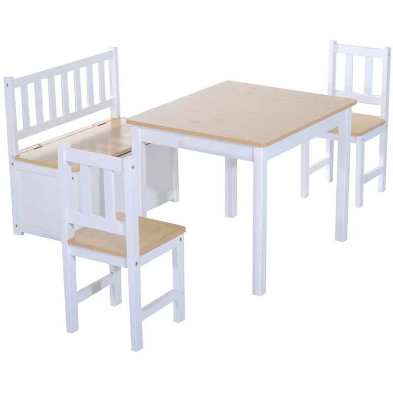 Kids Table and Chair Set With Storage Bench, 4-Piece