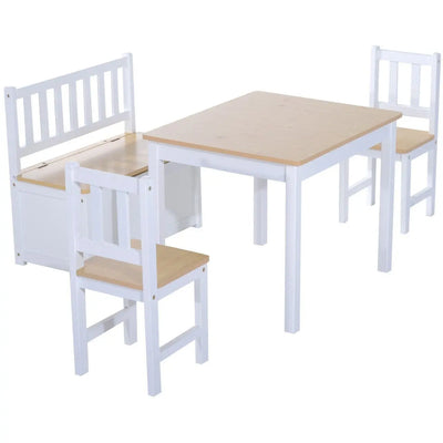 Kids Table and Chair Set With Storage Bench, 4-Piece Homcom