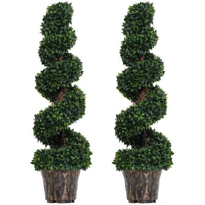 Set of 2 Artificial Boxwood Spiral Topiaries, Indoor/Outdoor Homcom