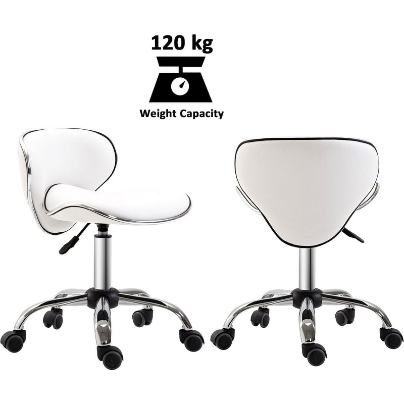 Salon Chair With Wheels, White Faux Leather