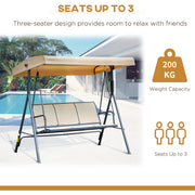 Beige 3 Seater Swing Chair With Adjustable Canopy, Black Outsunny