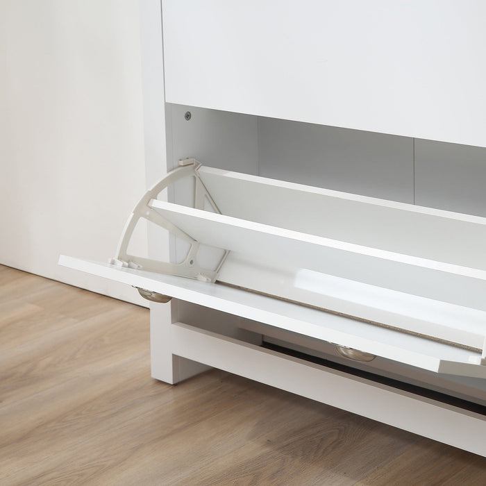 White Narrow Shoe Cabinet: 2 Drawers, 12-Pair Capacity