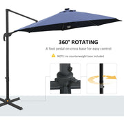 Image of a blue cantilever parasol with solar lights