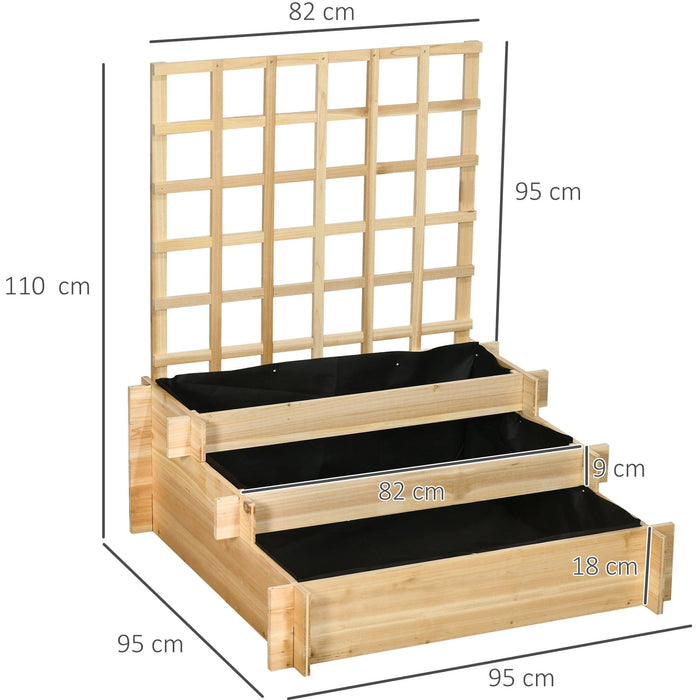 3 Tier Garden Planters, Trellis, Natural 95x95x110cm