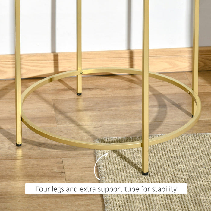 Modern Gold Base Round Side Table with Tempered Glass Top