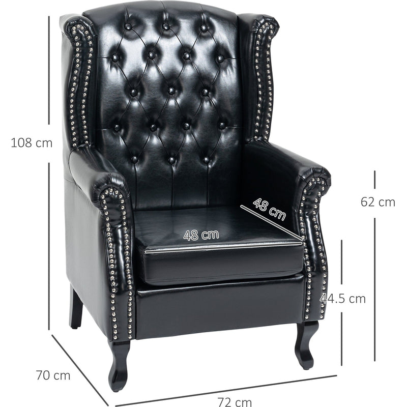 HOMCOM Wingback Accent Chair Tufted Chesterfield-style Armchair with Nail Head Trim for Living Room Bedroom Black Homcom