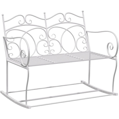 2 Seater Metal Rocking Garden Bench for Comfortable Outdoor Relaxing Milk White Outsunny
