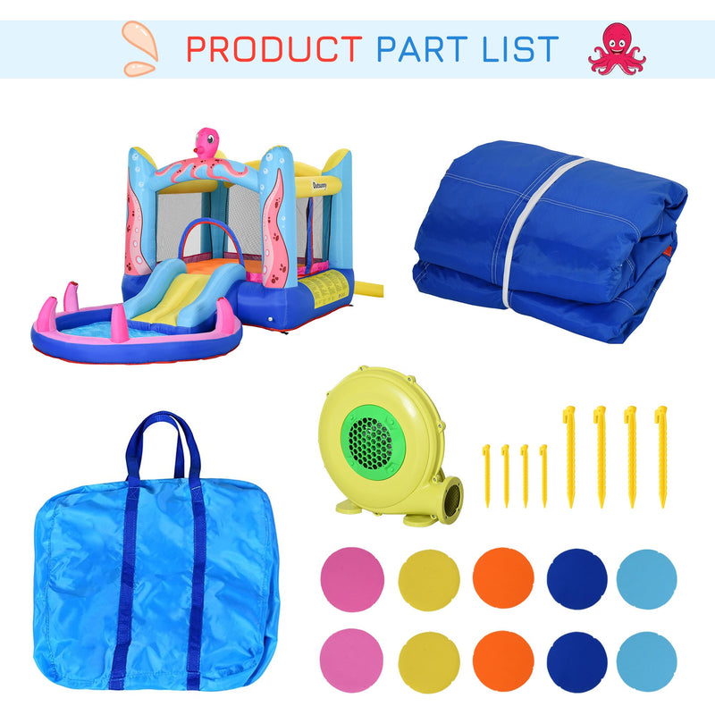 Inflatable Bouncy Castle with Slide and Pool for Fast Outdoor Play Blue Pink Outsunny