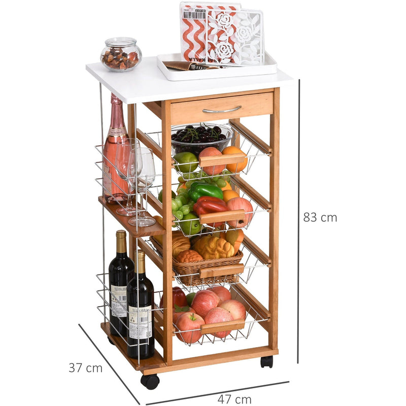 Kitchen Island on Wheels, 4 Baskets, 2 Racks