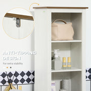 White Tall Bathroom Cabinet With Door & Adjustable Shelves Kleankin