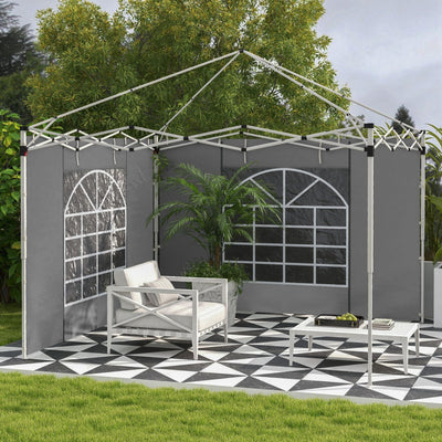 Outsunny Gazebo Side Panels, 2 Pack Sides Replacement, for 3x3(m) or 3x6m Pop Up Gazebo, with Windows and Doors, Light Grey Outsunny