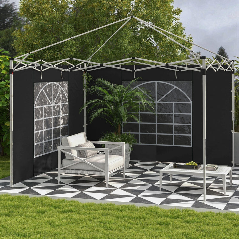 Outsunny Gazebo Side Panels, 2 Pack Sides Replacement, for 3x3(m) or 3x6m Pop Up Gazebo, with Windows and Doors, Black Outsunny