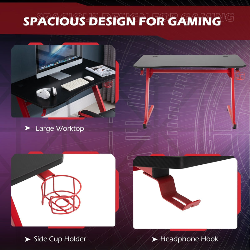 Steel Frame Gaming Desk with Cup Holder & Cable Organiser