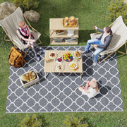 Outsunny Reversible Outdoor Rug with Carry Bag and Ground Stakes, Waterproof Plastic Straw Mat for Backyard, Deck, RV, Picnic, Camping Grey & White Outsunny