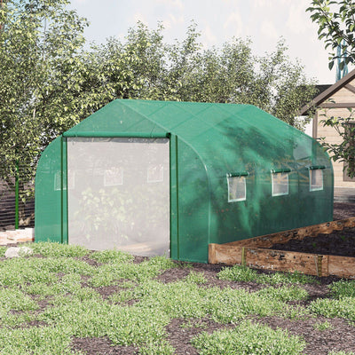 Spacious Walk In Greenhouse, PE Cover, 6 Windows, 3.5x3x2m Outsunny