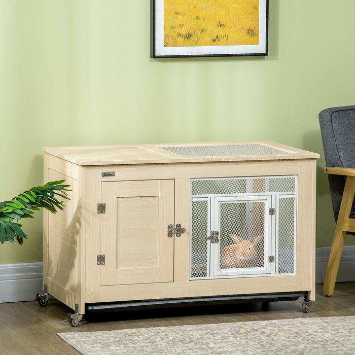 Indoor Rabbit Hutch with Wheels & Opening Roof