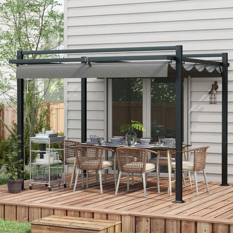 3m x 3m Metal Pergola With Retractable Roof, Grey