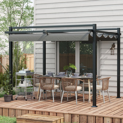 3m x 3m Metal Pergola With Retractable Roof, Grey Outsunny