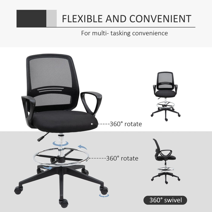 Ergonomic Drafting Chair With Wheels, Arms, Mesh Back