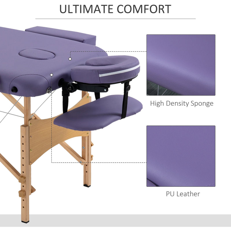 Purple Portable Home Massage Bed, 2 Sections, Wooden Frame