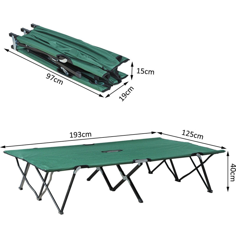 Outsunny Double Camping Cot Foldable Sunbed Outdoor Patio Sleeping Bed Super Light w/ Carr Bag (Green) Outsunny