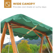 3 Seater Wooden Garden Swing Chair Bench, Green Outsunny
