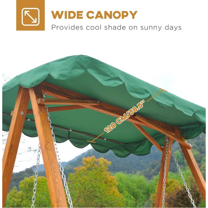 3 Seater Wooden Garden Swing Chair Bench, Green Outsunny