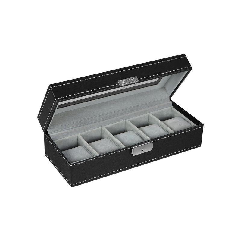 Black Leather 5 Watch Box With Glass Lid by Songmics Songmics