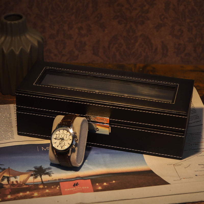Black Leather 5 Watch Box With Glass Lid by Songmics Songmics