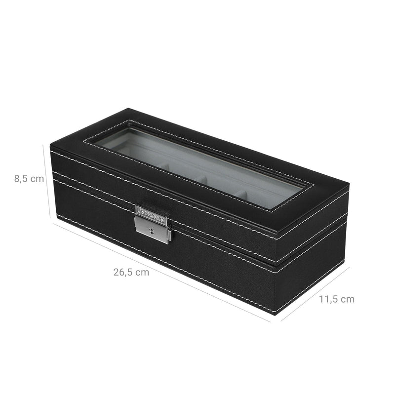 Black Leather 5 Watch Box With Glass Lid by Songmics Songmics