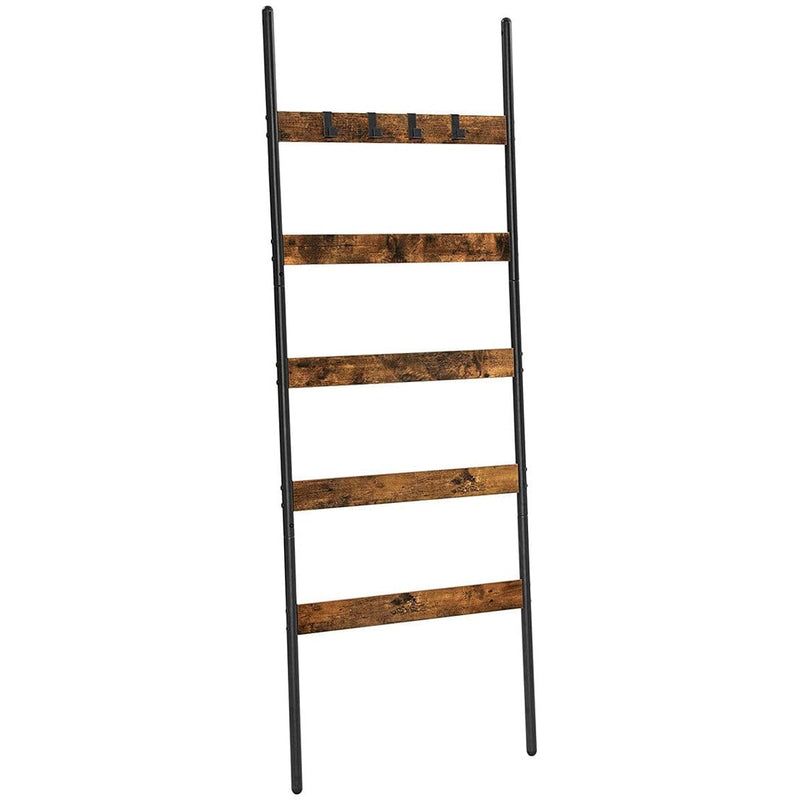 Industrial 5-Tier Ladder Shelf by Vasagle - Black steel frame with rustic brown wooden shelves