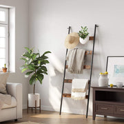 Industrial 5-Tier Ladder Shelf by Vasagle - Black steel frame with rustic brown wooden shelves