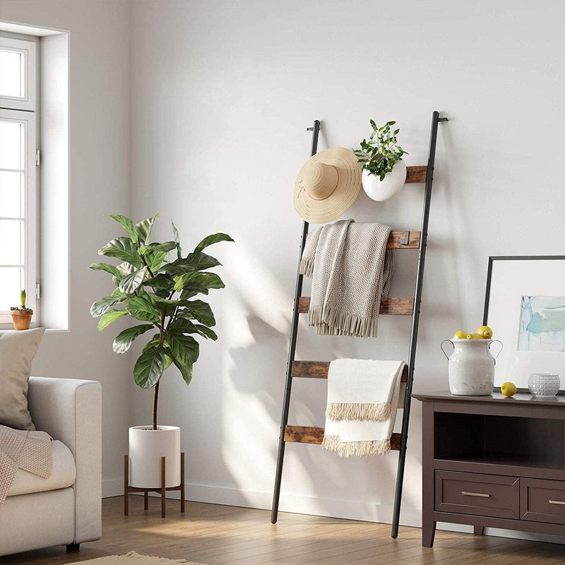 Industrial 5-Tier Ladder Shelf by Vasagle - Black steel frame with rustic brown wooden shelves