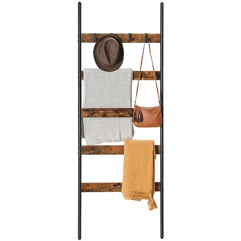 Industrial 5-Tier Ladder Shelf by Vasagle - Black steel frame with rustic brown wooden shelves