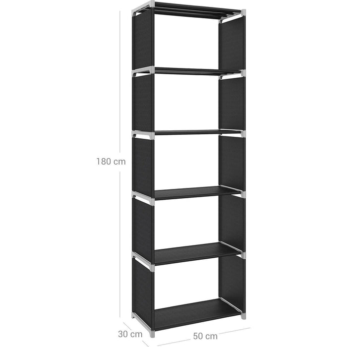 5 Tier Metal Bookcase, Black 50 x 30 x 180cm