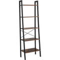 5 Tier Ladder Shelf by Vasagle - Features a black steel frame and five rustic brown wooden shelves - perfect for smaller spaces, living rooms, home office