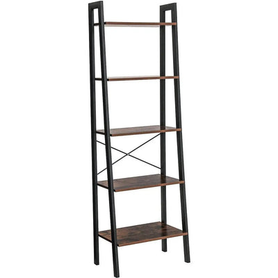 5 Tier Ladder Shelf by Vasagle - Features a black steel frame and five rustic brown wooden shelves - perfect for smaller spaces, living rooms, home office