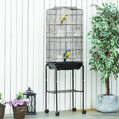 Budgie Cage With Stand, Wheels, Slide-out Tray, 36x46x157cm Pawhut