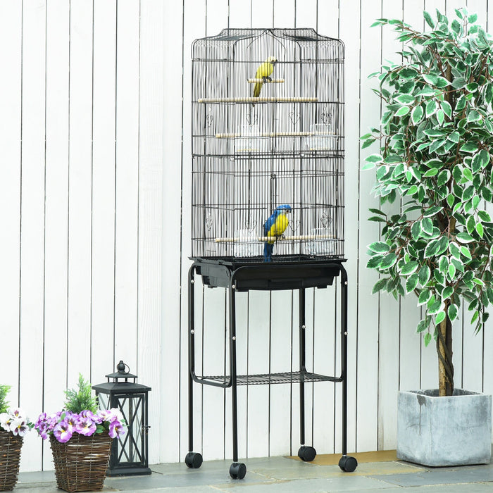 Budgie Cage With Stand, Wheels, Slide-out Tray, 36x46x157cm