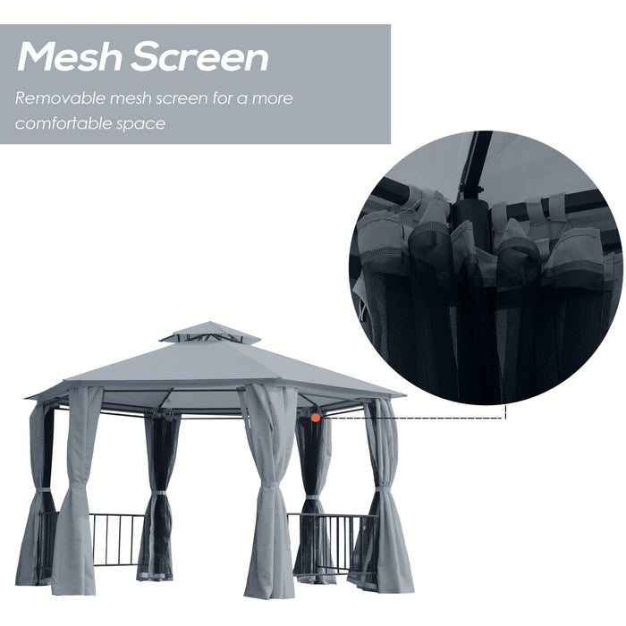 Hexagonal Metal Frame Gazebo With Sides, 3x3m