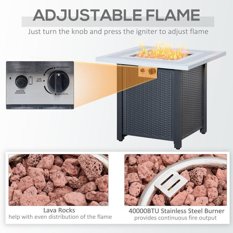 Square Propane Fire Pit Table - 40000 BTU, Rattan