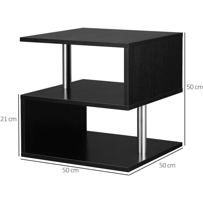 S Shape Coffee Table with 2-Tier Shelves, Home Office, Black